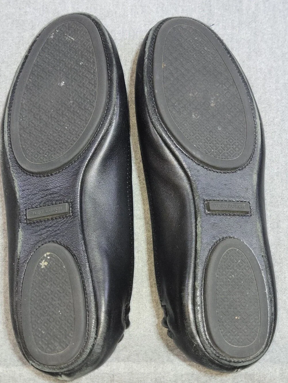 ​Tory Burch Reva Ballet Flats Black Leather With Gold Medallion Logo